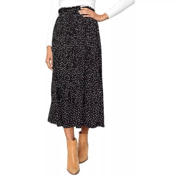 Exlura High Waist Pleated Skirt Polka Dot Midi Swing Skirt Black White Small​ - Picture 1 of 6
